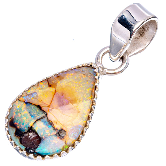Sterling silver opal teardrop pendant with multicolor stone and top bail