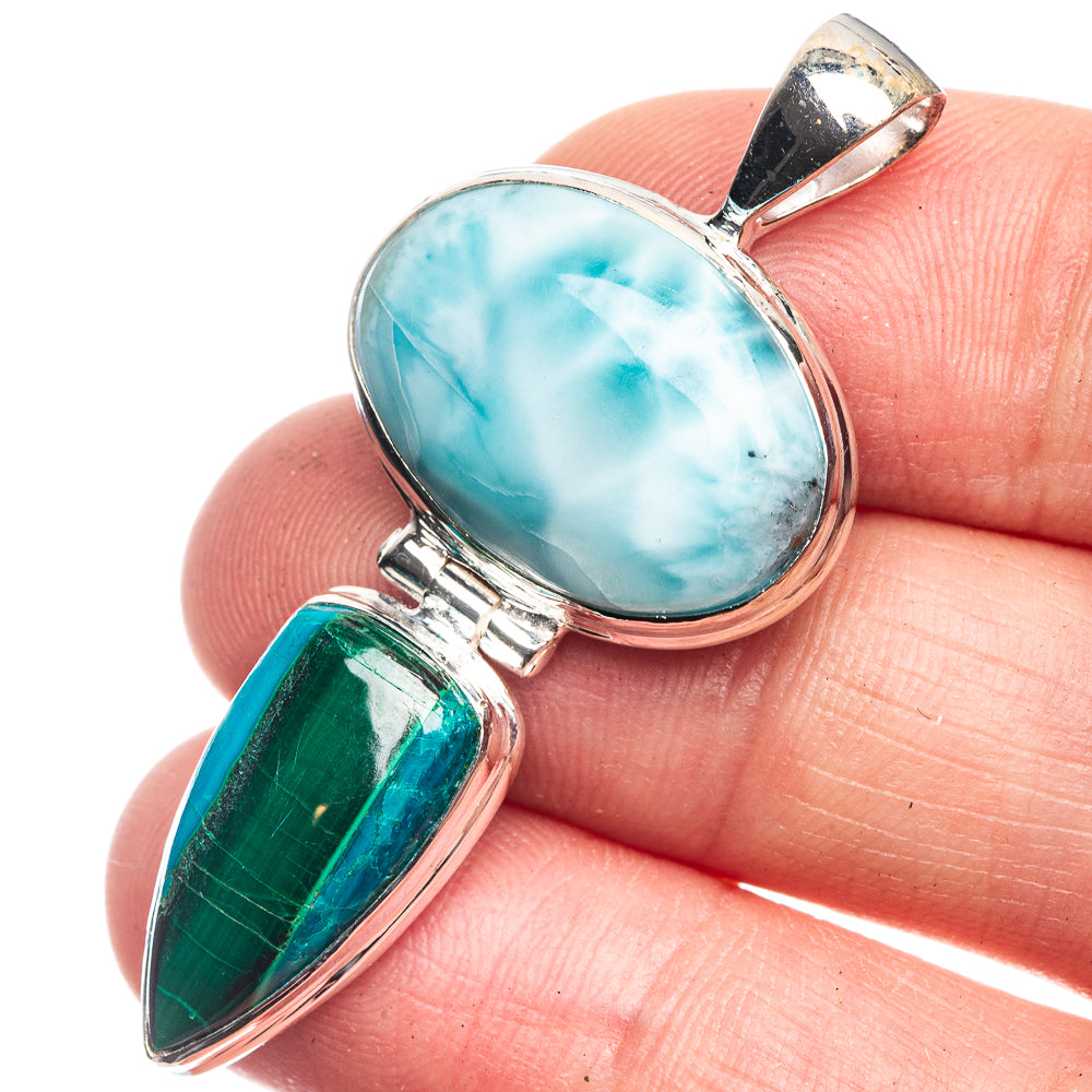 Larimar, Malachite Pendant 1 7/8" (925 Sterling Silver) P39150
