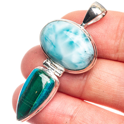 Larimar, Malachite Pendant 1 7/8" (925 Sterling Silver) P39150