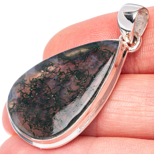 Moss Agate Pendant 1 5/8" (925 Sterling Silver) P40958