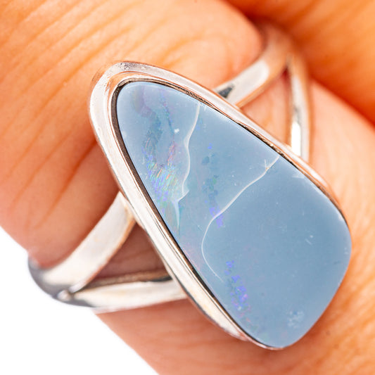 Sterling silver opal doublet ring with teardrop blue stone, size 8