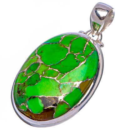 Green Copper Turquoise Pendant 1 3/8" (.925 Sterling Silver)