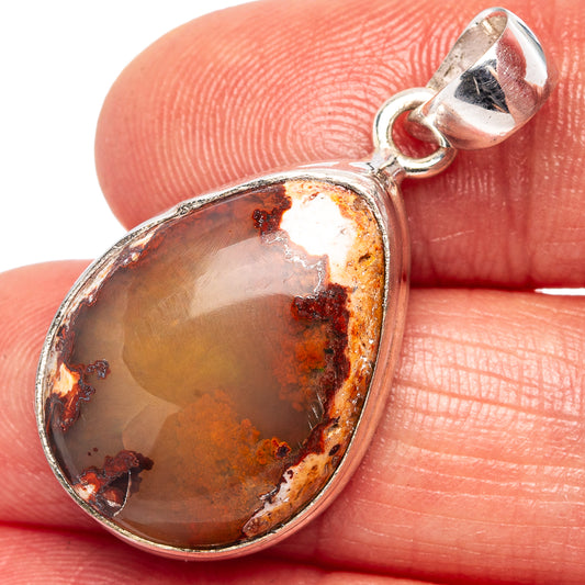 Sterling silver fire opal pendant with oval brown-orange gemstone and red matrix