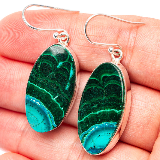 Oval malachite chrysocolla earrings with blue-green stone and .925 silver hooks