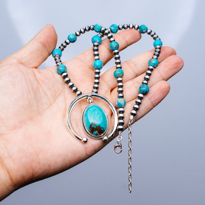 Navajo Pearl Turquoise Necklace 18 to 20" (.925 Sterling Silver)