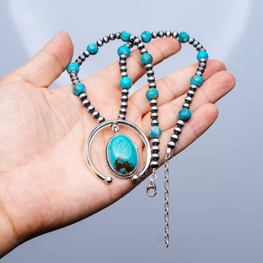 Navajo Pearl Turquoise Necklace 18 to 20" (.925 Sterling Silver)