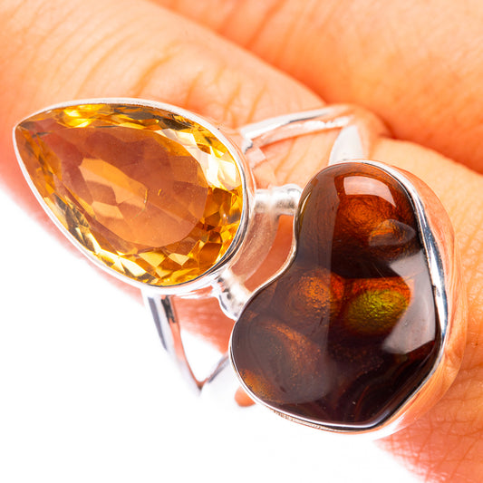 Large Mexican Fire Agate, Citrine Ring Size 10.75 (925 Sterling Silver) R141360