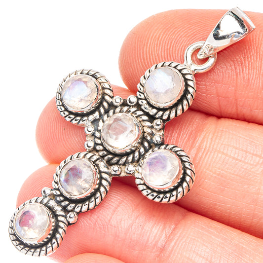 Rainbow Moonstone Cross Pendant 1 3/4" (925 Sterling Silver) P43961