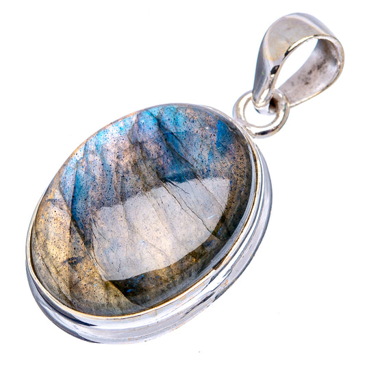 Labradorite pendant with oval blue-gray stone in .925 sterling silver bezel