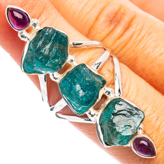 Sterling silver gemstone ring with green square stones and purple oval accents