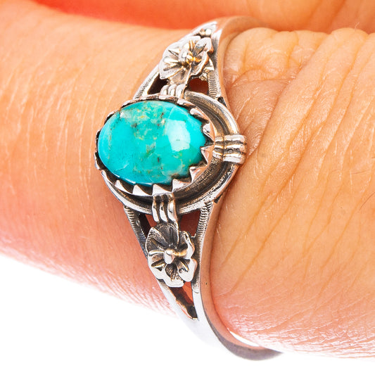 Value Arizona Turquoise Flower Ring Size 8 (925 Sterling Silver) R7209
