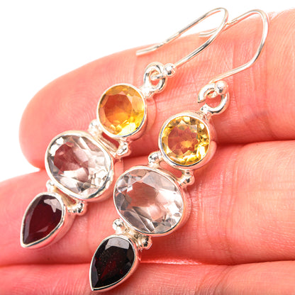 White Quartz, Citrine, Garnet Earrings 1 3/4" (925 Sterling Silver) EARR432182