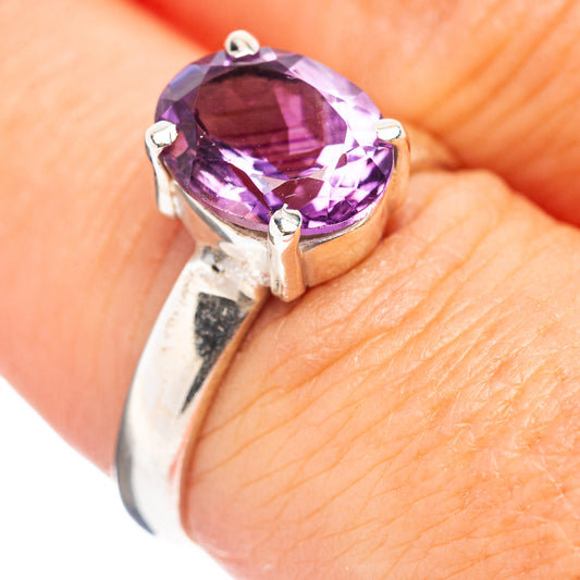 Sterling silver amethyst ring, size 7, oval purple gemstone in four-prong setting