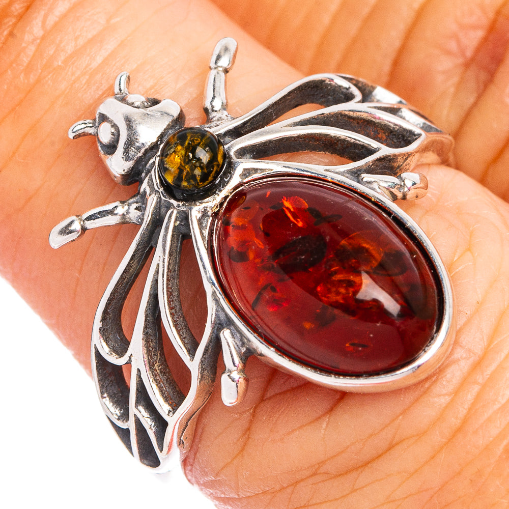 Baltic Amber Honey Bee Ring Size 8 (.925 Sterling Silver)
