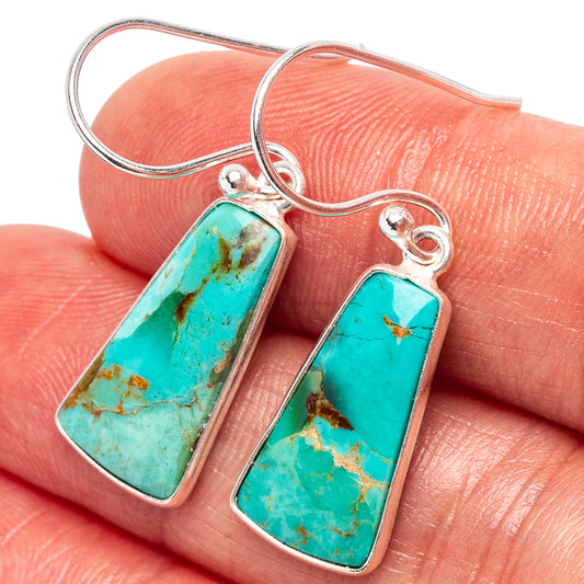 Turquoise drop earrings with rectangular stone and .925 sterling silver hooks