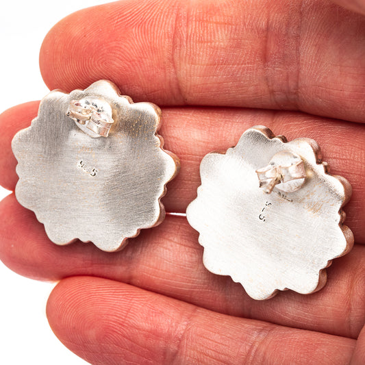 Exclusive Southwestern Style Pink Dahlia Turquoise Earrings 1" (.925 Sterling Silver)