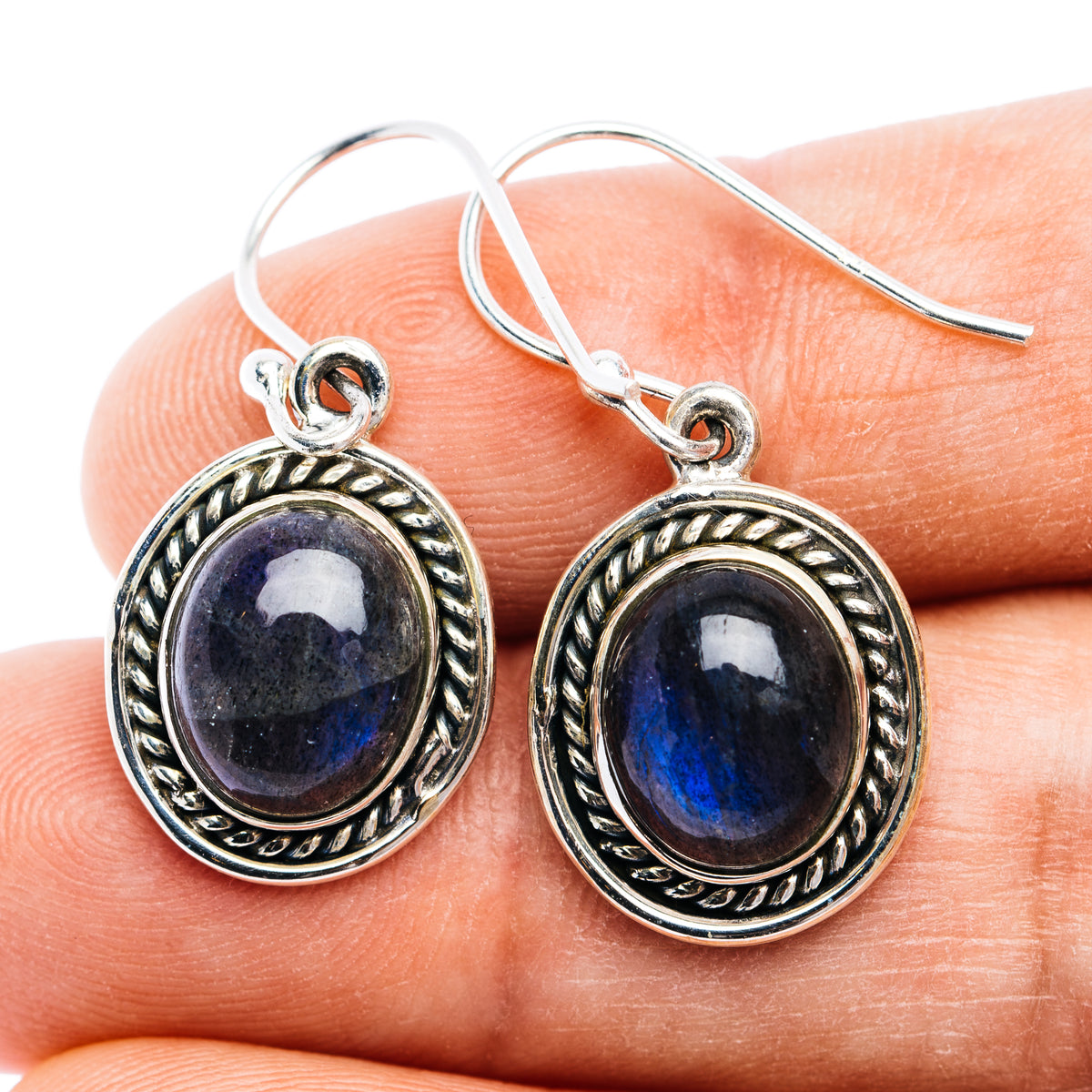 Labradorite Earrings 1 3/8" (.925 Sterling Silver)