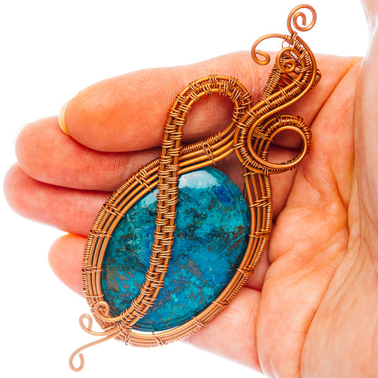 Shattuckite Wire Wrap Pendant 3 7/8" (Copper)