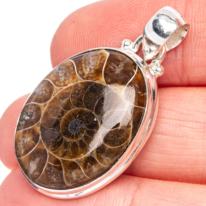Ammonite Fossil Pendant 1 3/8" (925 Sterling Silver) P40318