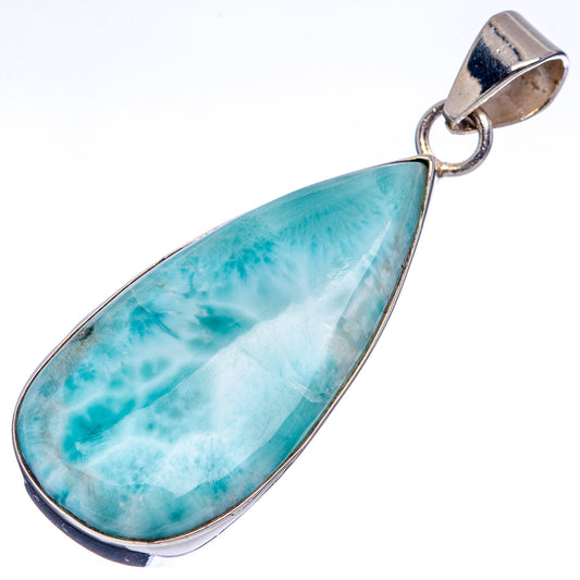 Teardrop Larimar stone pendant with .925 sterling silver frame and bail loop