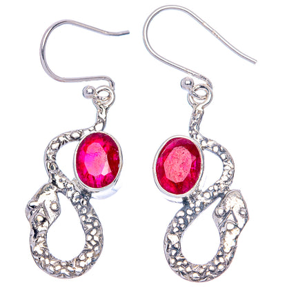 Value Red Sillimanite Snake Earrings 1 5/8" (925 Sterling Silver) E1313