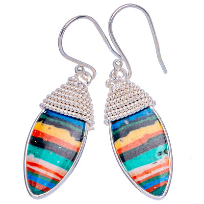 Rainbow Calsilica Earrings 1 1/2" (925 Sterling Silver) E433250