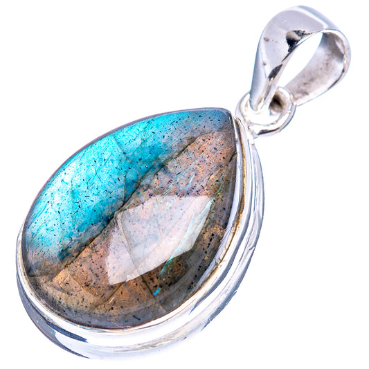 Sterling silver labradorite oval drop pendant with blue and gray stone and bail