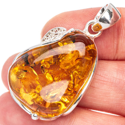 Ana Silver Co Baltic Amber Pendant 1 5/8" (925 Sterlnig Silver)