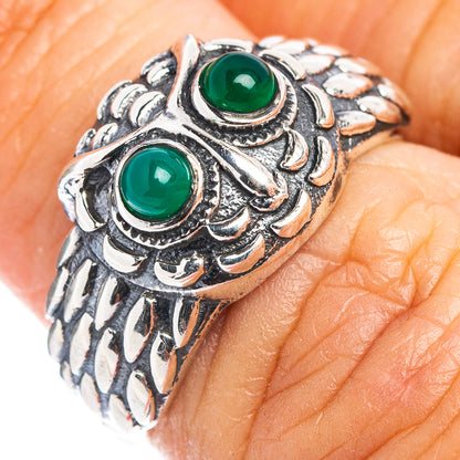 Green Onyx Owl Dainty Ring Size 6 (.925 Sterling Silver)