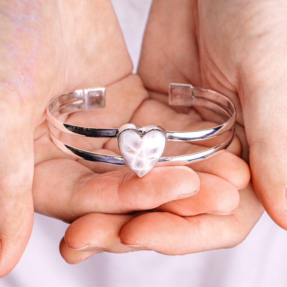 Natrolite Cuff Bracelet Adjustable (.925 Sterling Silver)