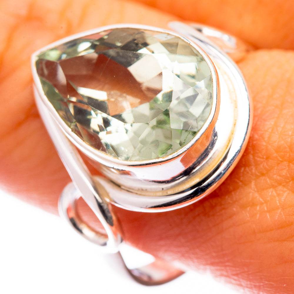 Faceted Green Amethyst Ring Size 10.25 (925 Sterling Silver) R140910