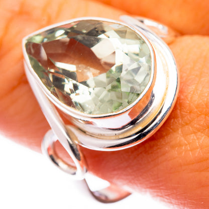 Faceted Green Amethyst Ring Size 10.25 (925 Sterling Silver) R140910