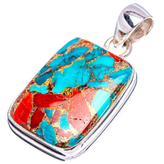Turquoise coral matrix pendant in sterling silver, square bezel cabochon with top bail.