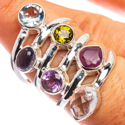 Large Blue Topaz, Tanzanite, Peridot, Amethyst, Ruby, White Quartz Ring Size 6.75 (925 Sterling Silver) RING143351