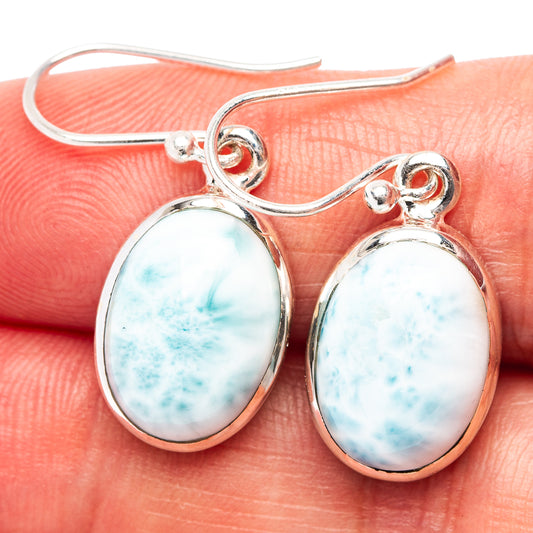Larimar sterling silver drop earrings with oval blue cabochons and hook backs
