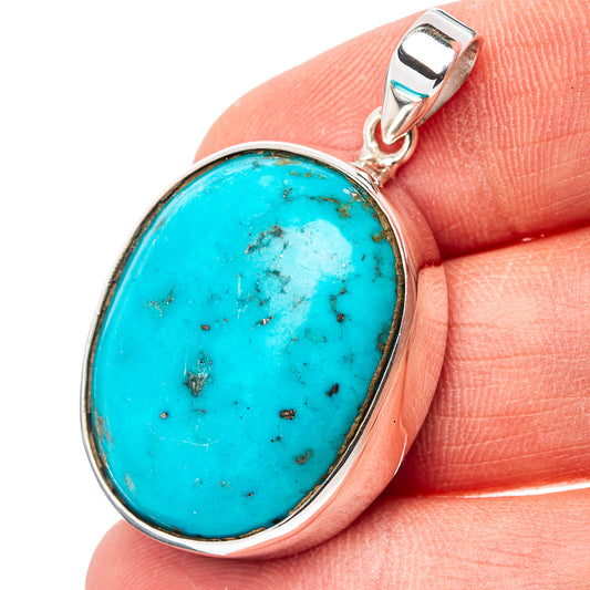 Premium Persian Turquoise Pendant 1 5/8" (.925 Sterling Silver)