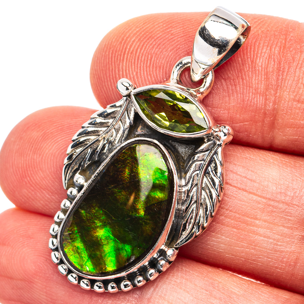 Premium Canadian Ammolite, Peridot Pendant 1 3/8" (.925 Sterling Silver)
