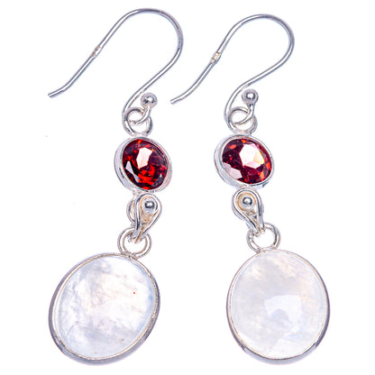 Rainbow Moonstone, Garnet Earrings 1 3/4" (925 Sterling Silver) E1067
