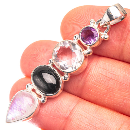 Rainbow Moonstone, Black Onyx, White Quartz, Amethyst Pendant 2" (925 Sterling Silver) P38708