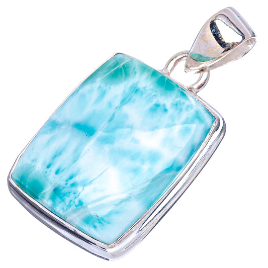 Sterling silver larimar pendant with rectangular light-blue stone and top loop bail.