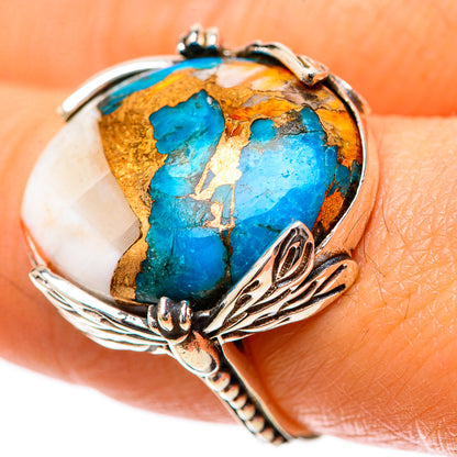 Turquoise oval stone 925 sterling silver ring with side leaf engravings, openwork