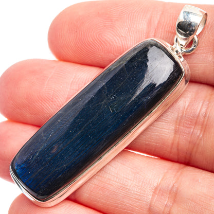 Labradorite pendant in 925 sterling silver, dark blue rectangular stone with silver bezel