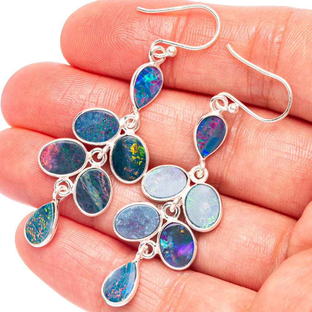 Rare Doublet Opal Earrings 2 1/8" (925 Sterling Silver) E2326