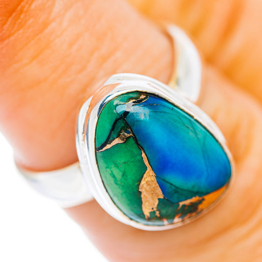 Peacock Dahlia Turquoise Ring Size 6.5 (.925 Sterling Silver)