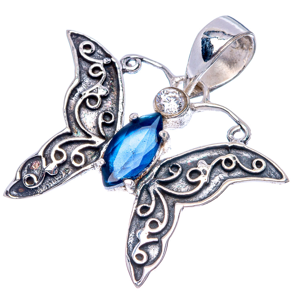 Blue Quartz, White Quartz Butterfly Dainty Pendant 1" (925 Sterling Silver) P43536
