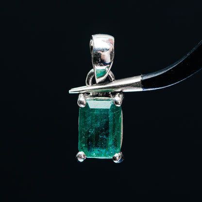 Emerald green square-stone pendant with .925 sterling silver prong setting and bail