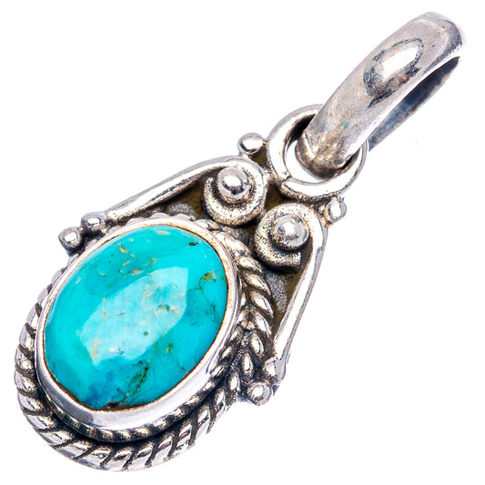 Oval turquoise cabochon pendant in .925 sterling silver, detailed bezel and bail