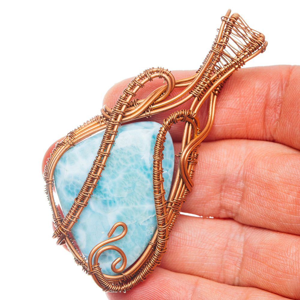 Larimar Wire Wrap Pendant 2 3/4" (Copper)