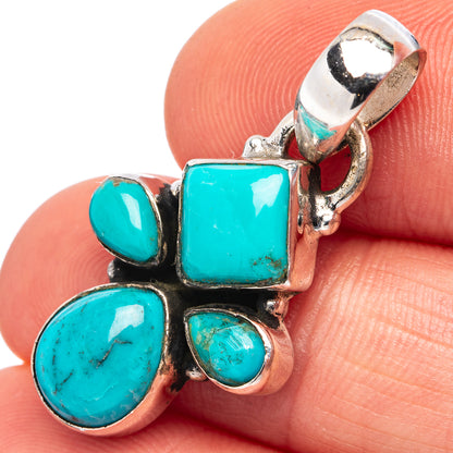 Cluster turquoise cabochon pendant in .925 sterling silver, oval stones in bezels