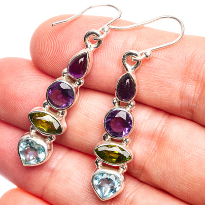 Blue Topaz, Peridot, Amethyst Earrings 1 7/8" (925 Sterling Silver) E432525